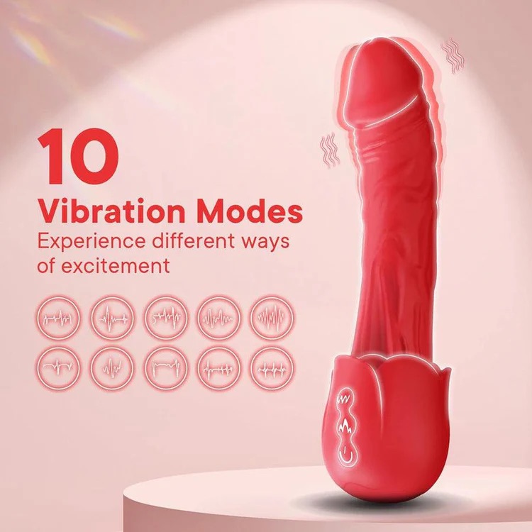 Carmine Isıtmalı Titreşimli Gül Model Dildo Vibratör ﻿﻿﻿﻿