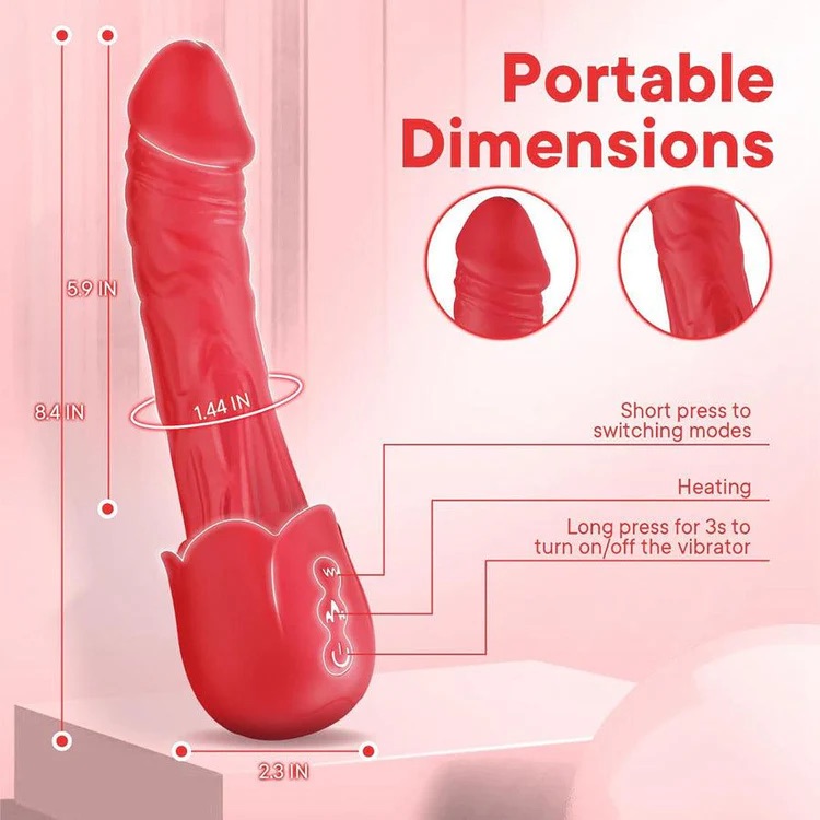 Carmine Isıtmalı Titreşimli Gül Model Dildo Vibratör ﻿﻿﻿﻿